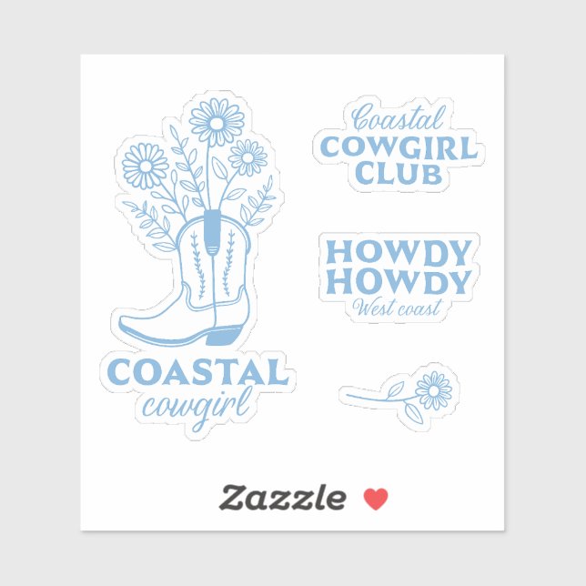 Coastal cowgirl aesthetic blue floral bundle pack sticker (Sheet)