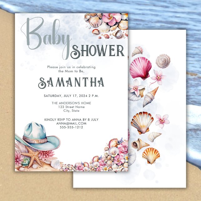 Coastal Cowgirl Baby Shower Party Flowers Shells Invitation (Creator Uploaded)