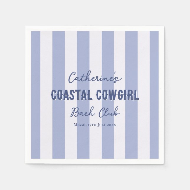 Coastal Cowgirl Bach Club Blue White Stripes Napkins (Front)