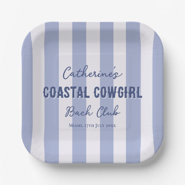 Coastal Cowgirl Bach Club Blue White Stripes Paper Plates (Front)
