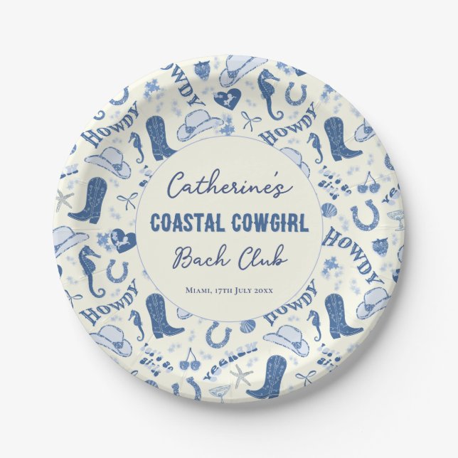 Coastal Cowgirl Bach Club Fun Pattern Paper Plates (Front)