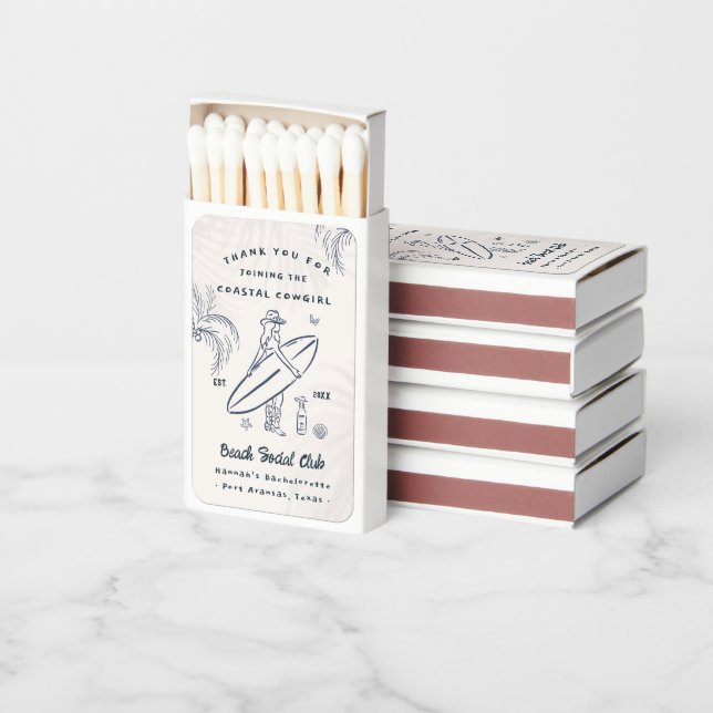 Coastal Cowgirl Bachelorette Favor Matchboxes (Stacked)