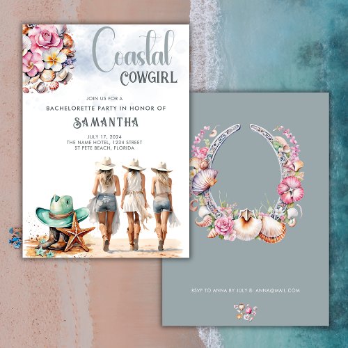 Coastal Cowgirl Bachelorette Party Cowboy Boots  Invitation