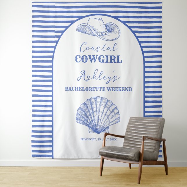 Coastal Cowgirl Bachelorette party decor printed Tapestry (In Situ)