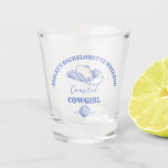 Coastal cowgirl bachelorette party favor gifts shot glass<br><div class="desc">Coastal Cowgirl Bachelorette weekend on a coast bachelorette tableware personalized printedshot glasses  template,  bachelorette party favors personalized shot glass dusty blue marine nautical cowgirl beach dusty blue themed bridesmaid favor gifts</div>