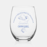 Coastal cowgirl bachelorette party favor gifts stemless wine glass<br><div class="desc">Coastal Cowgirl Bachelorette weekend on a coast bachelorette tableware personalized printedshot glasses  template,  bachelorette party favors personalized glass dusty blue marine nautical cowgirl beach dusty blue themed bridesmaid favor gifts</div>