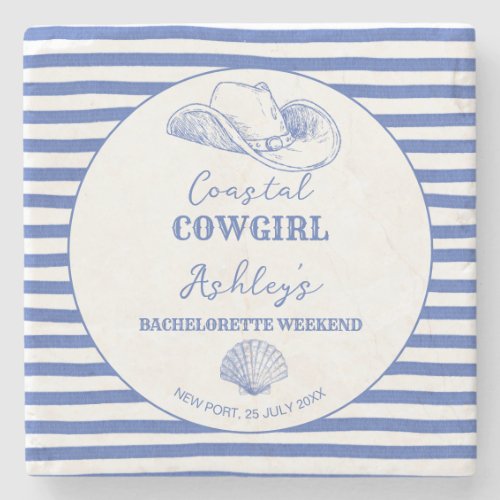 Coastal Cowgirl Bachelorette party favors printed Stone Coaster