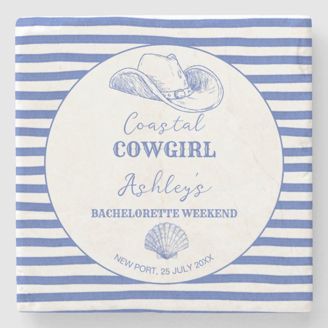 Coastal Cowgirl Bachelorette party favors printed Stone Coaster (Front)