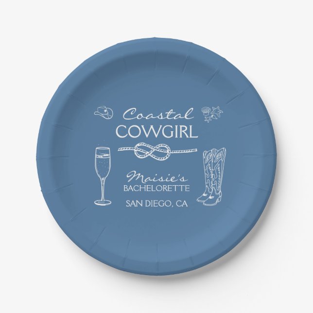 Coastal Cowgirl Bachelorette Party Weekend Paper Plates (Front)