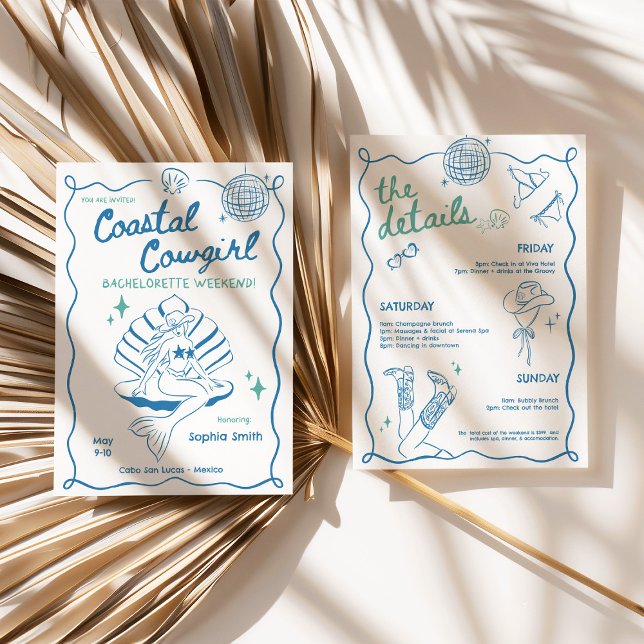 Coastal Cowgirl Bachelorette Weekend Itinerary Invitation (Coastal Cowgirl Bachelorette Weekend Itinerary Invitation)