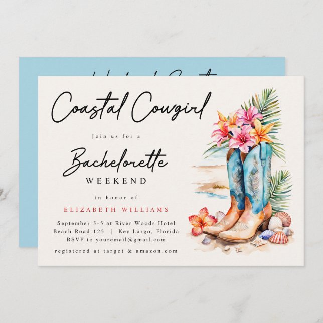 Coastal Cowgirl Beach Bachelorette Weekend Invitation (Front/Back)
