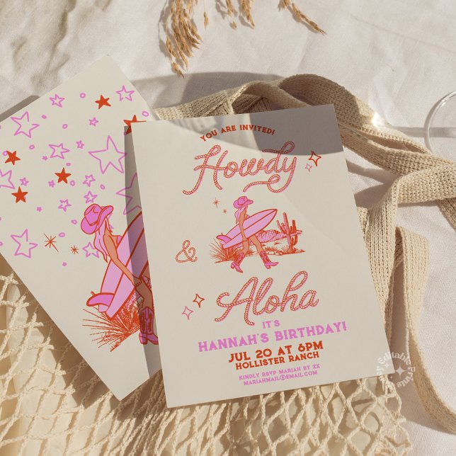 Coastal Cowgirl Birthday Western Beach Party Pink Invitation (Coastal Cowgirl Birthday Western Beach Party Invitation)