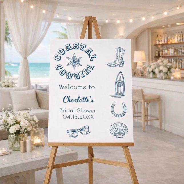 Coastal Cowgirl blue beach Bridal Shower Foam Board (Creator Uploaded)