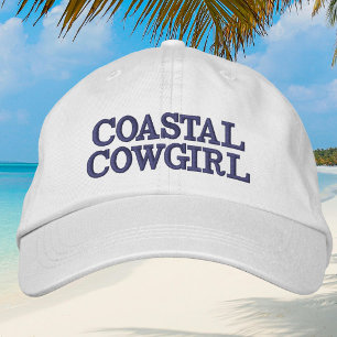 Coastal Cowgirl Blue Embroidered White Baseball Cap