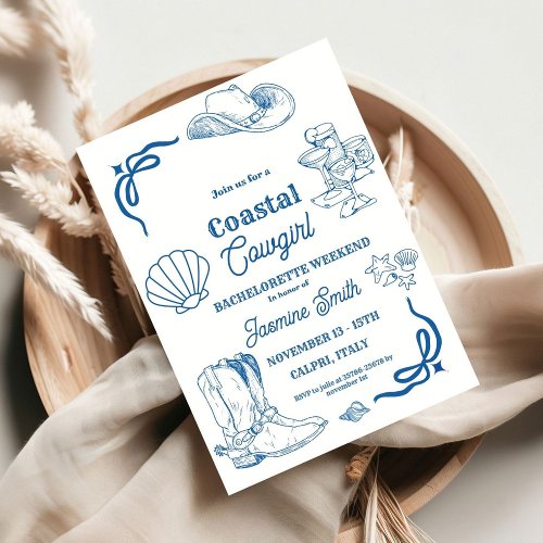 Coastal Cowgirl Blue Hand Written Bachelorette  Invitation