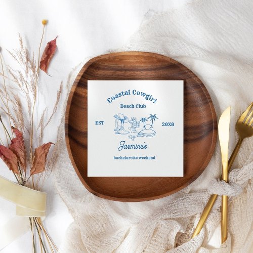 Coastal cowgirl Blue Ocean Bachelorette weekend Napkins