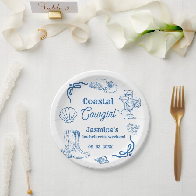 Coastal cowgirl Blue Ocean Bachelorette weekend Paper Plates (Wedding)