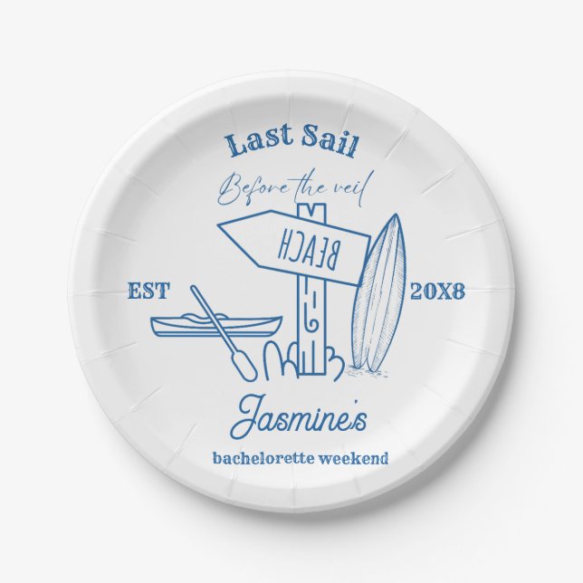 Coastal cowgirl Blue Ocean Bachelorette weekend Paper Plates (Front)