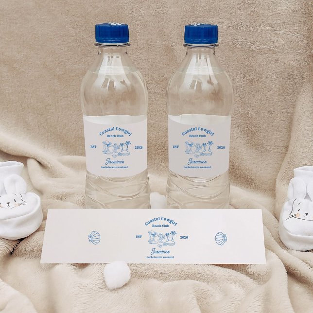 Coastal cowgirl Blue Ocean Bachelorette weekend Water Bottle Label (Creator Uploaded)