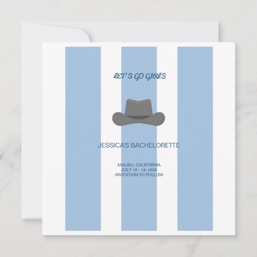 Coastal Cowgirl Blue Stripes Save The Date Card