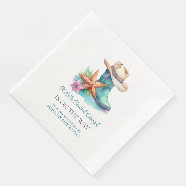 Coastal Cowgirl Boots and Seashells Paper Dinner Napkins (Corner)