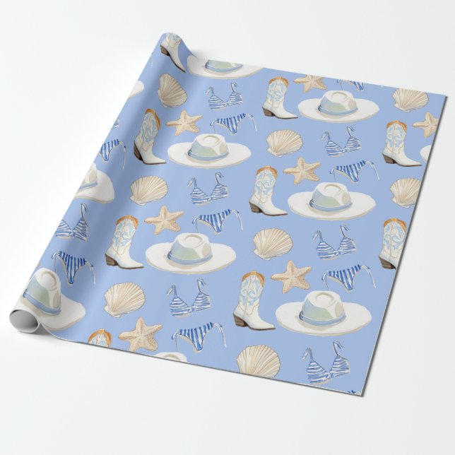 Coastal Cowgirl Boots Blue Gift Wrapping Paper (Unrolled)