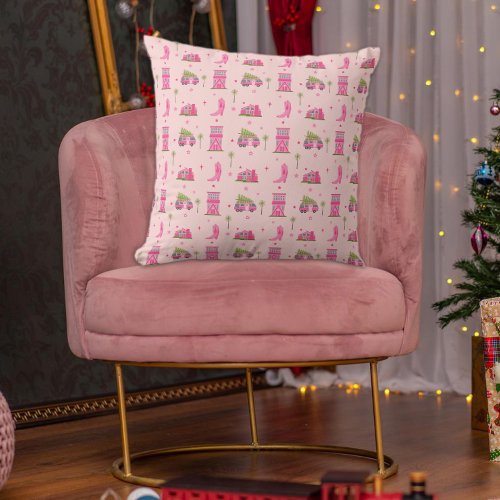 Coastal Cowgirl Boots Pink Christmas Camper Modern Throw Pillow