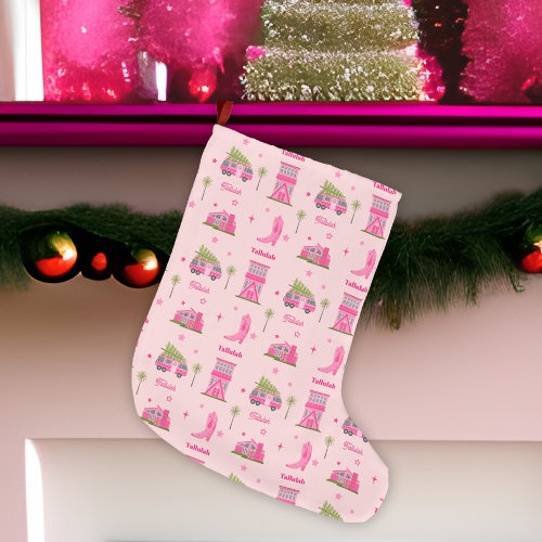 Coastal Cowgirl Boots Pink Christmas Camper Name Large Christmas Stocking