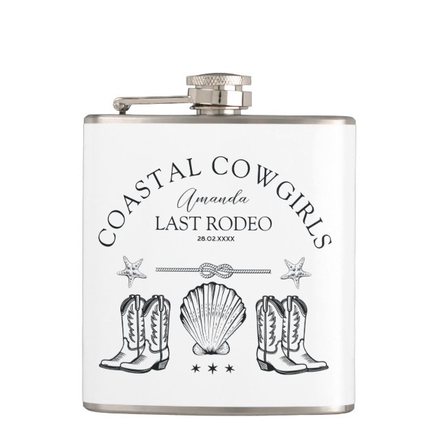 Coastal Cowgirl Boots Western Bachelorette Party Flask (Front)