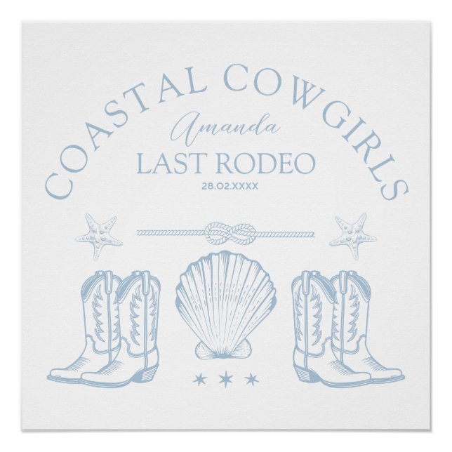 Coastal Cowgirl Boots Western Bachelorette Party Poster (Front)