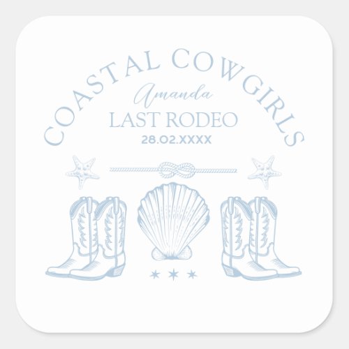 Coastal Cowgirl Boots Western Bachelorette Party Square Sticker