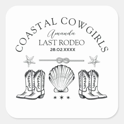 Coastal Cowgirl Boots Western Bachelorette Party Square Sticker