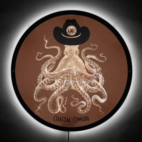 Coastal Cowgirl Brown Octopus Illuminated Sign