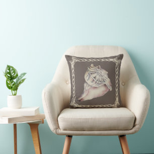 Coastal Cowgirl Brown Seashell Throw Pillow