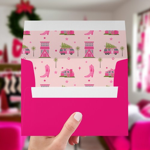 Coastal Cowgirl Christmas Tree RV Pink Envelope