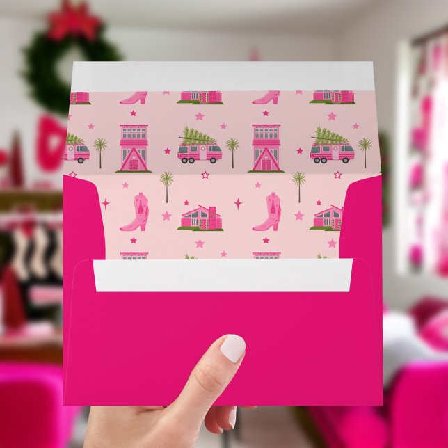 Coastal Cowgirl Christmas Tree RV Pink Envelope (Creator Uploaded)