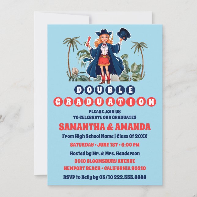 Coastal Cowgirl Double Graduation Party Invitation (Front)