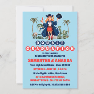 Coastal Cowgirl Double Graduation Party Invitation