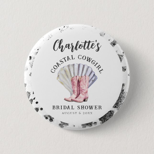 Coastal Cowgirl Elegant Bridal Shower Button (Front)