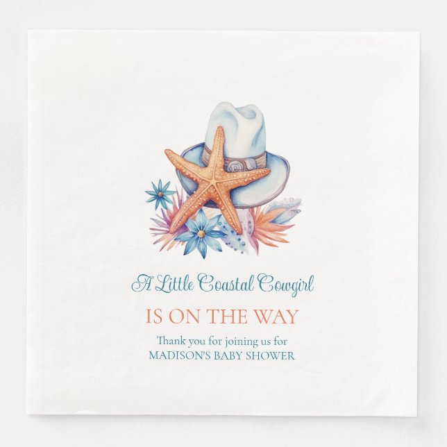 Coastal Cowgirl Hat and Seashells Paper Dinner N Napkins (Front)