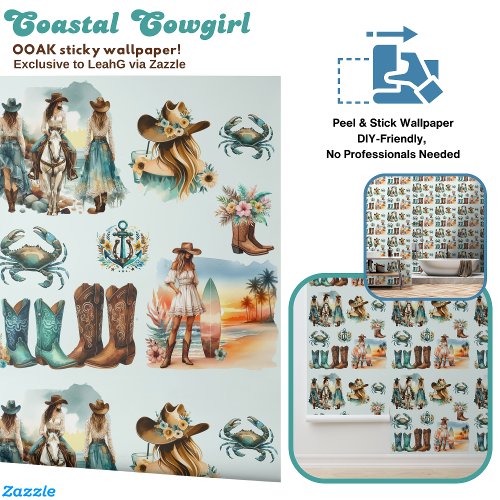 Coastal Cowgirl Horses Anchors Surf Easy DIY Decor Wallpaper
