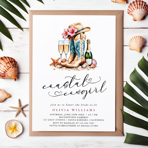 Coastal Cowgirl Modern Watercolor Bridal Shower Invitation