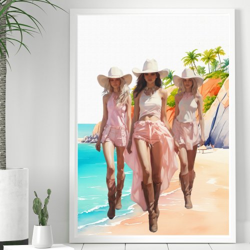 Coastal Cowgirl Pastal Pink Trio Tropical Island Poster