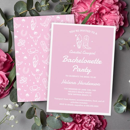 Coastal Cowgirl Pink Bachelorette Party Weekend Invitation