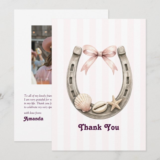 Coastal Cowgirl Pink Coquette Bachelorette Thank You Card (Front/Back)