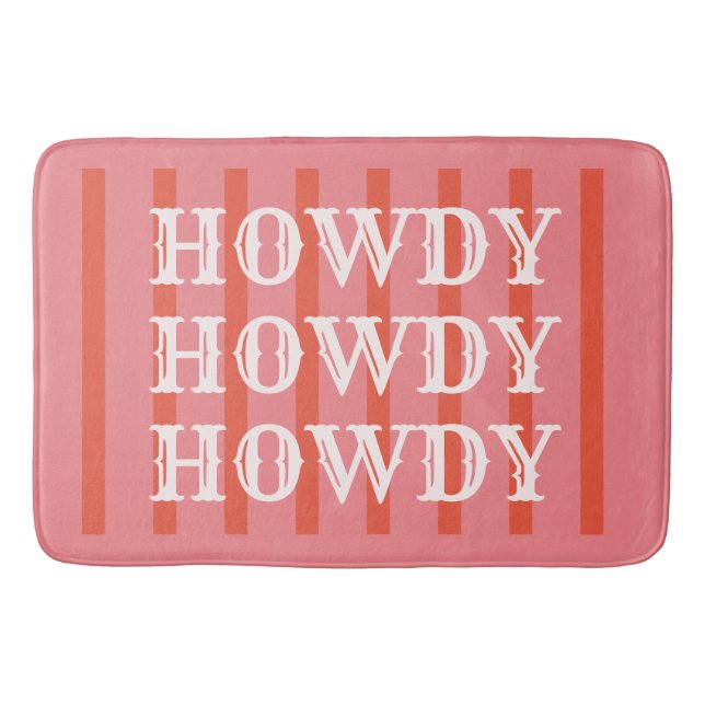 Coastal Cowgirl Pink Stripes Howdy Bath Mat (Front)