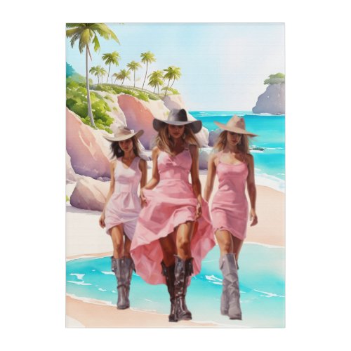 Coastal Cowgirl Pink Trio on Tropical Island  Acrylic Print