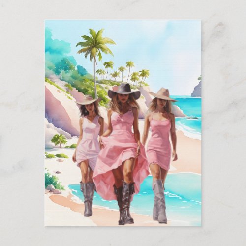 Coastal Cowgirl Pink Trio on Tropical Island Postcard