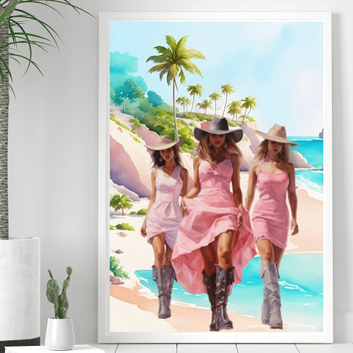 Coastal Cowgirl Pink Trio on Tropical Island Poster