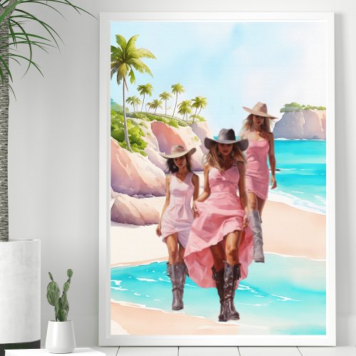 Coastal Cowgirl Pink Vibrant Trio Tropical Island Poster